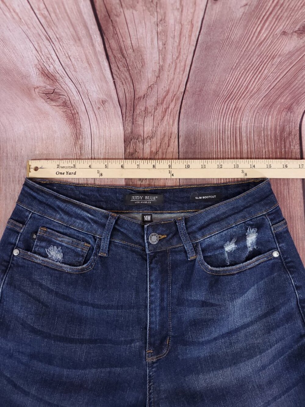 Judy Blue Womens 14W Slim Bootcut Jeans High Rise Distressed Side Slit Stretch - Picture 14 of 16